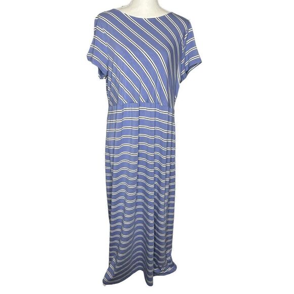 J. Jill Women’s Striped Maxi Shift Dress Short Sleeve Sz Large Periwinkle Black - Picture 1 of 9